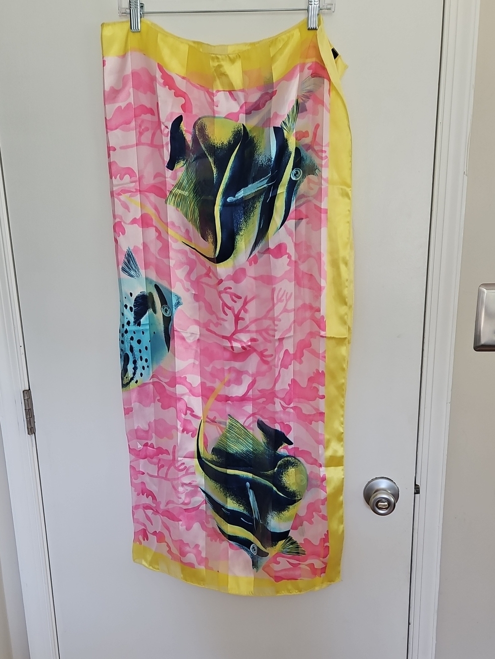 Vintage Moem Neon Tropical Fish Large Polyester Scarf Made In Korea 39" Square